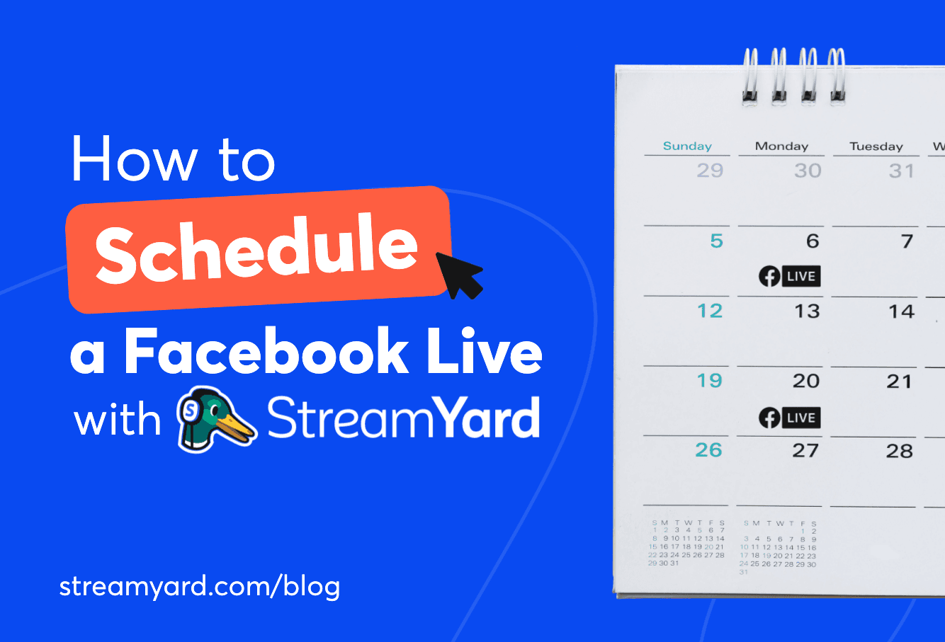 Learn how to schedule a Facebook Live broadcast to a Facebook Profile, Page or Group in StreamYard.