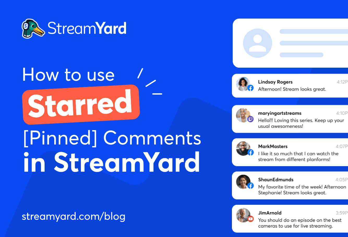 Learn how to use starred comments in StreamYard to pin important questions from your audience when live streaming.