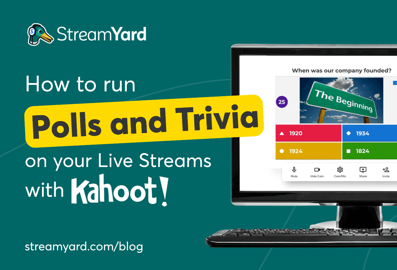 Learn how to use Kahoot in StreamYard and run polls, trivia, quizzes on more in your live streams.