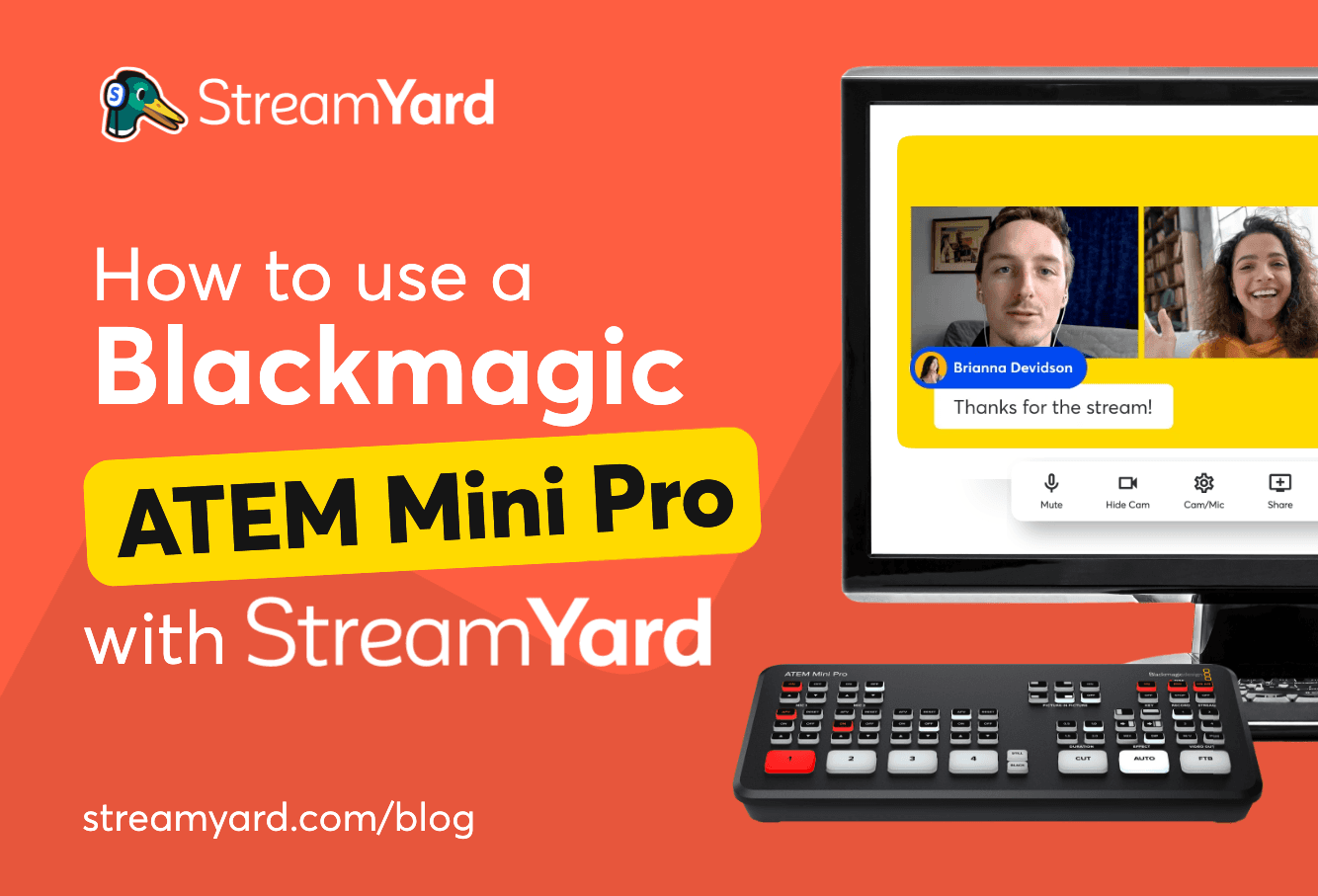 Learn how to use the Blackmagic ATEM Mini Pro with StreamYard to add multiple cameras, picture-in-picture and more when live streaming.